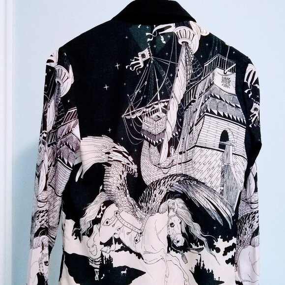 Women's Shirt Silk Black and White Printed Blouse - Picture 6 of 12